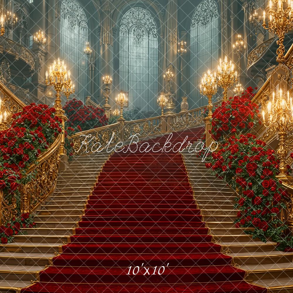 Kate Cascading Stairs Gold Ornate Roses Backdrop Designed by Emetselch - Image 7