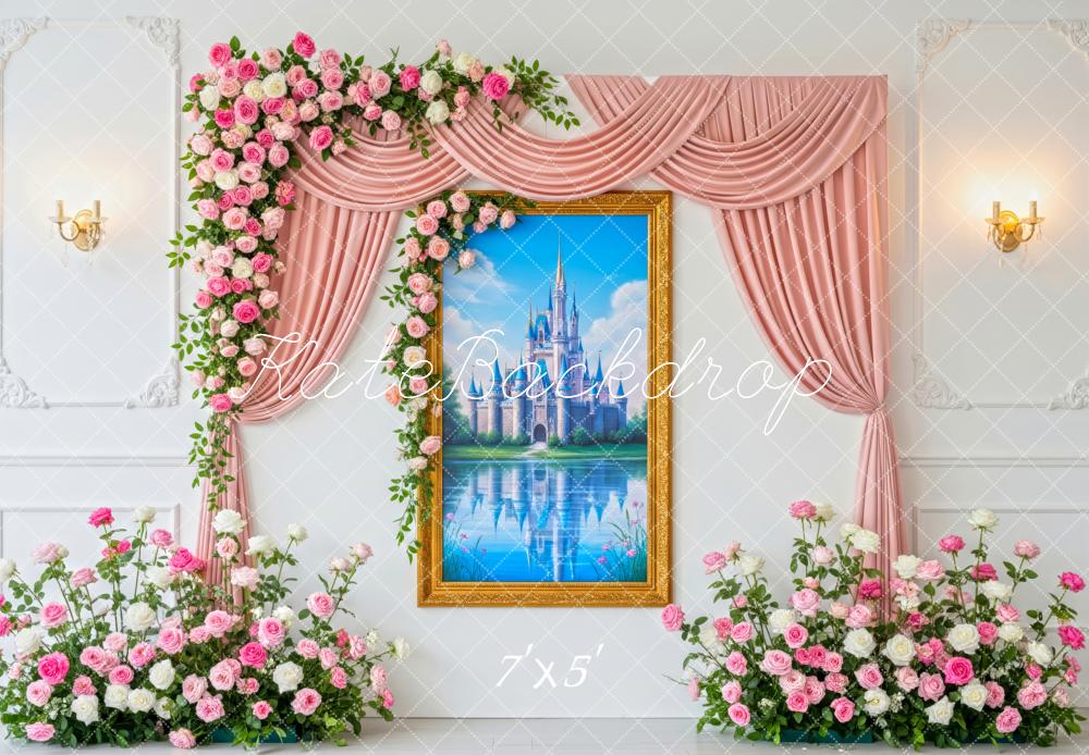 Kate Castle Window Pink Roses Curtains Backdrop Designed by Patty Robert