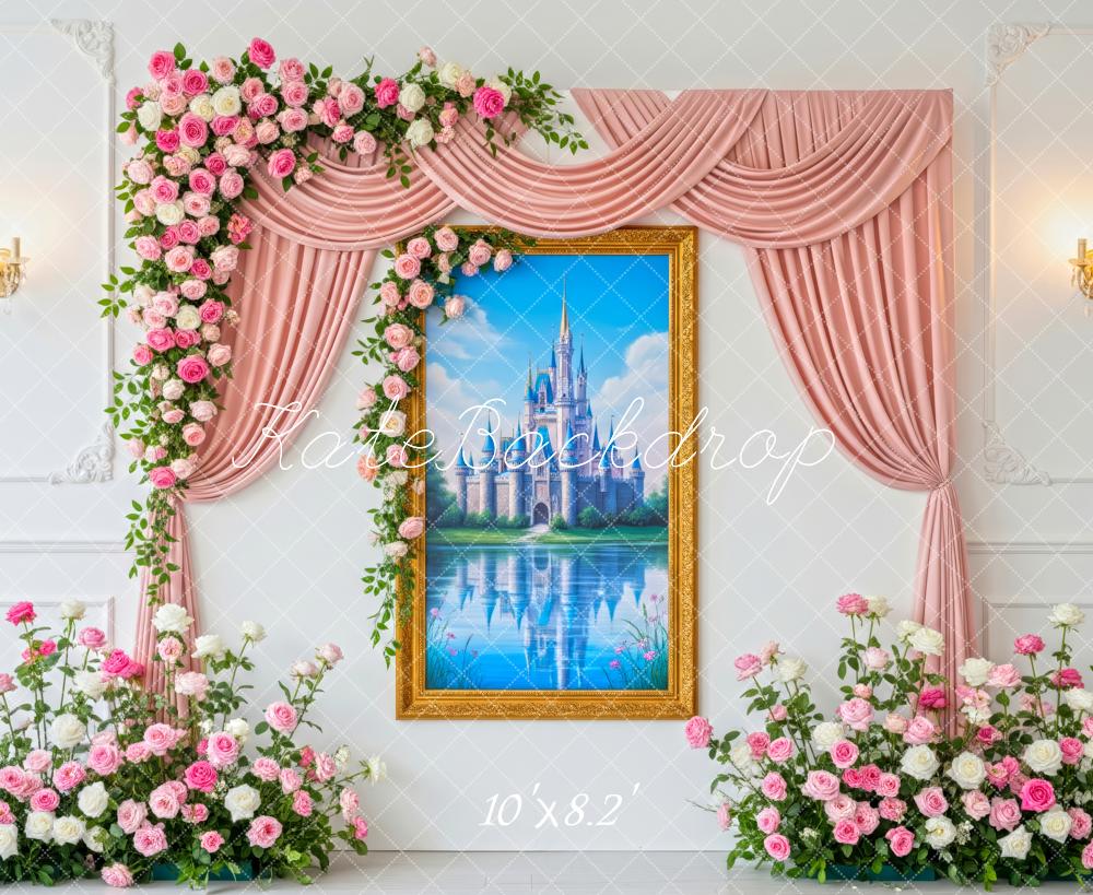 Kate Castle Window Pink Roses Curtains Backdrop Designed by Patty Robert - Image 6