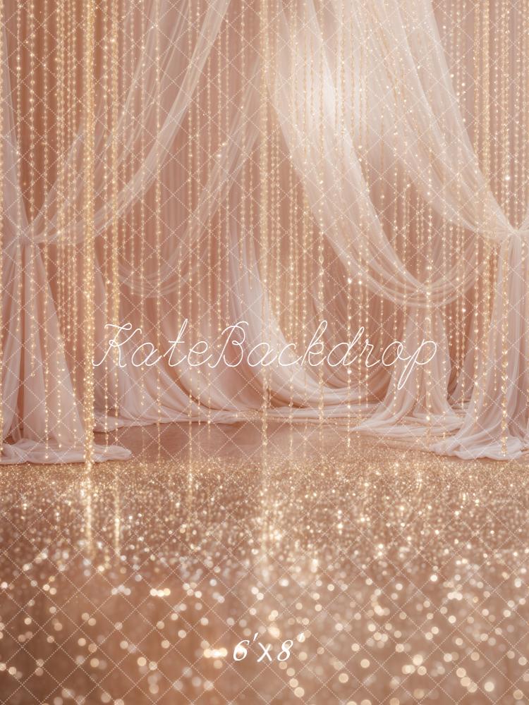 Kate Champagne Drapes String Lights Sparkle Fleece Backdrop Designed by Emstselch