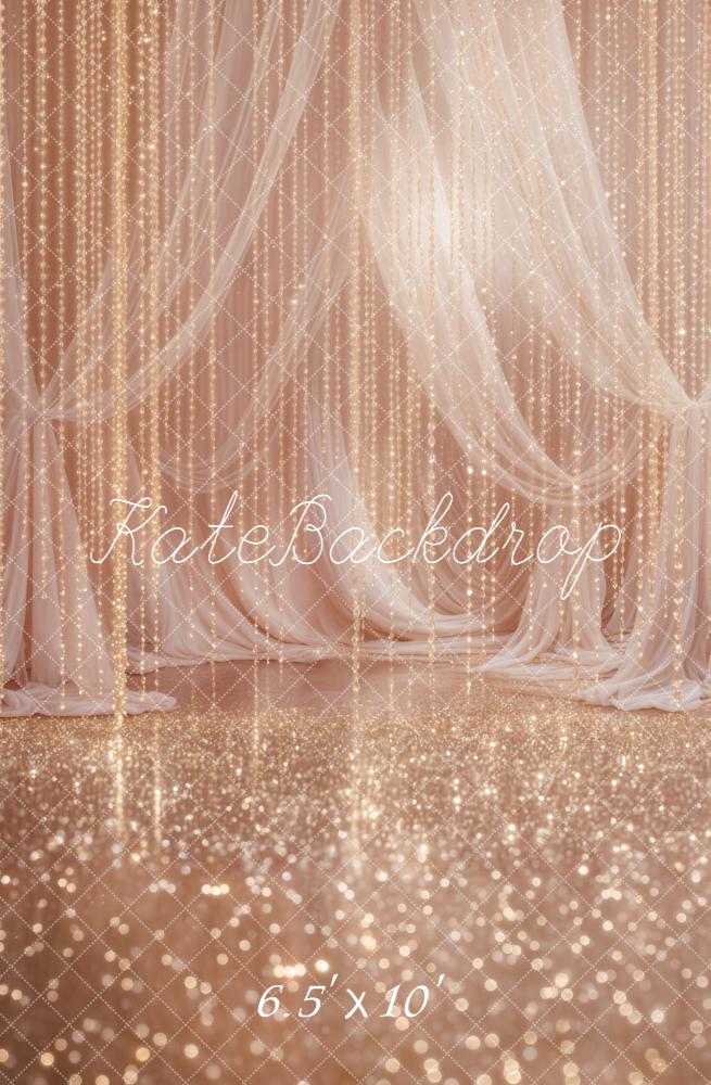Kate Champagne Drapes String Lights Sparkle Fleece Backdrop Designed by Emstselch - Image 2