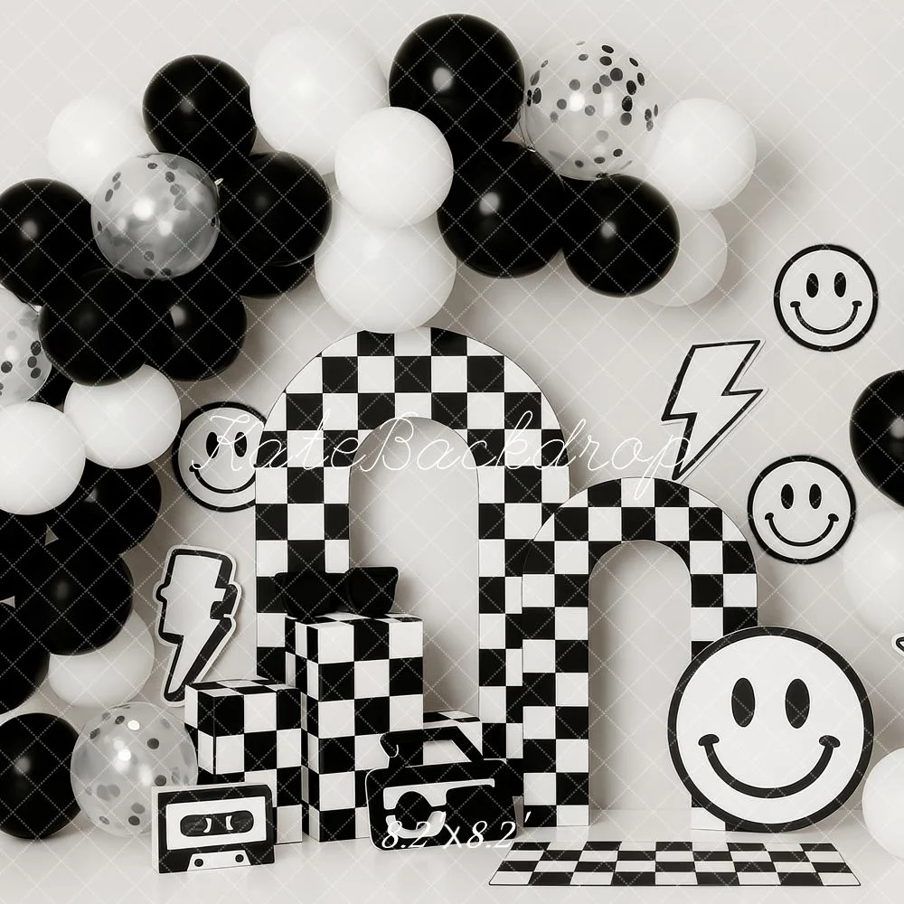 Kate Checkered Balloons Smiley Cake Smash Backdrop Designed by Patty Robert - Image 5