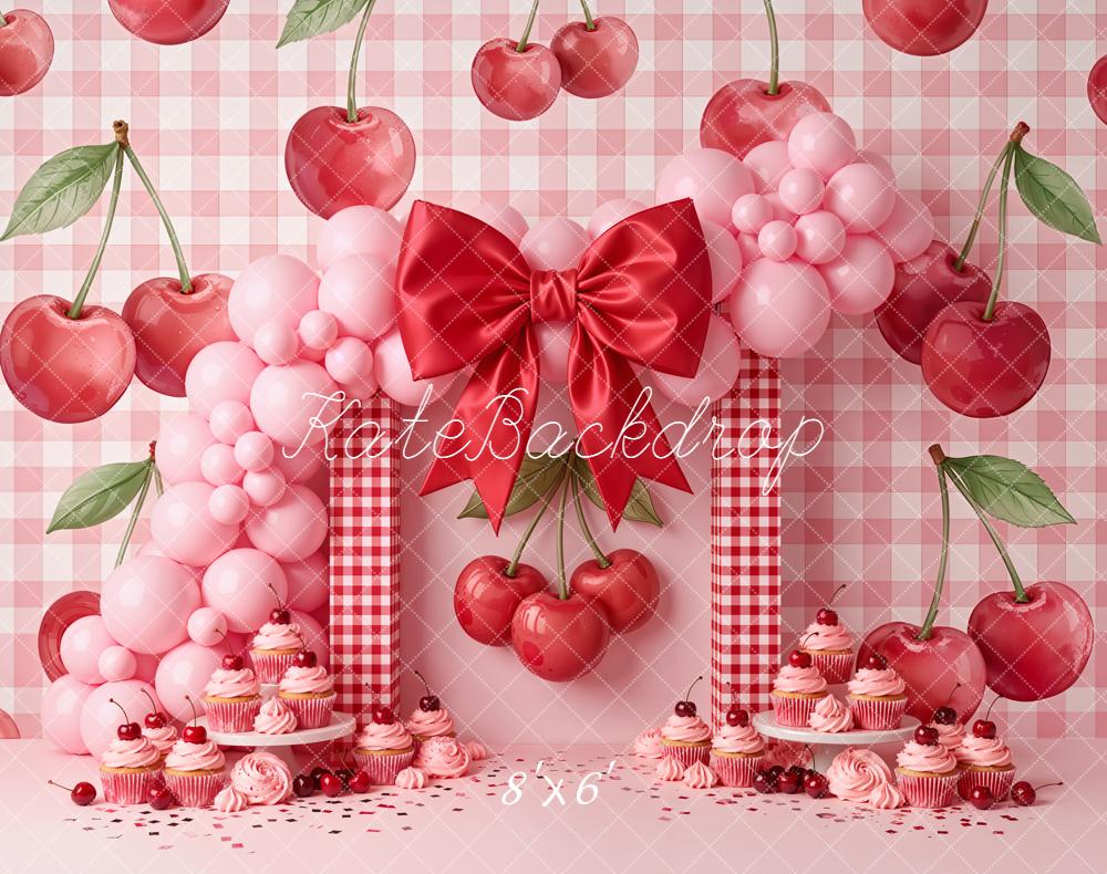 Kate Cherry Cupcakes Balloons Gingham Fleece Backdrop Designed by Emetselch