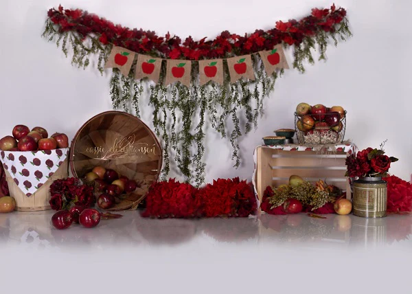 Kate Children Birthday Red Apples Backdrop for Photography Designed by Cassie Christiansen