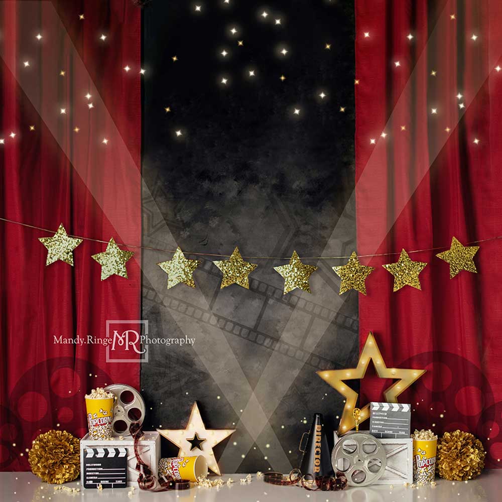 Kate Children Movie Night with Red Curtain Backdrop Designed by Mandy Ringe Photography - Image 2