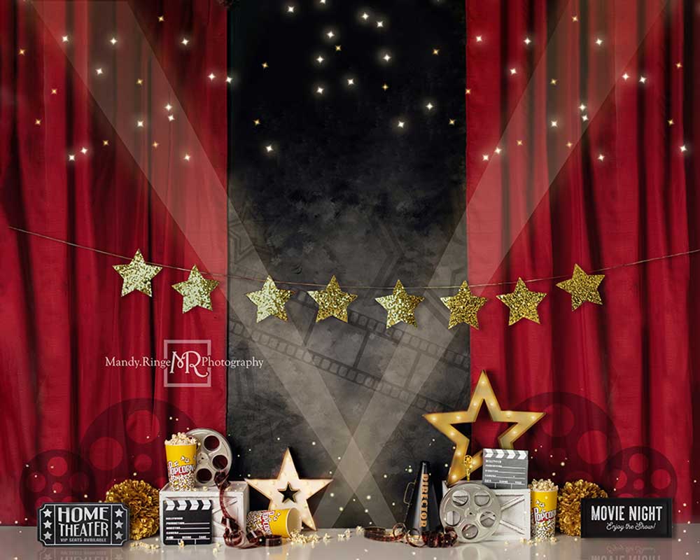 Kate Children Movie Night with Red Curtain Backdrop Designed by Mandy Ringe Photography - Image 3