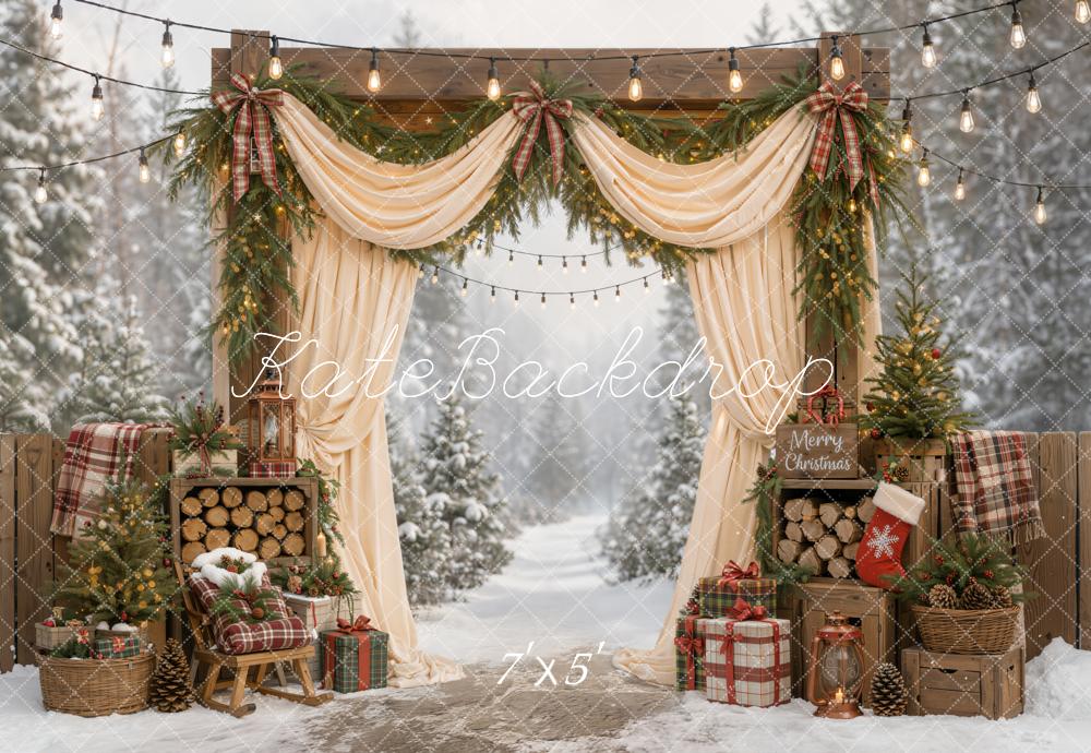 Kate Christmas Arch Garland Presents Snow Forest Backdrop Designed by Emetselch