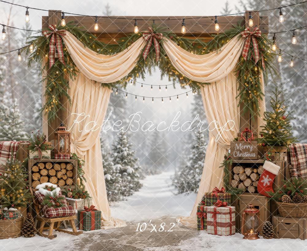 Kate Christmas Arch Garland Presents Snow Forest Backdrop Designed by Emetselch - Image 6