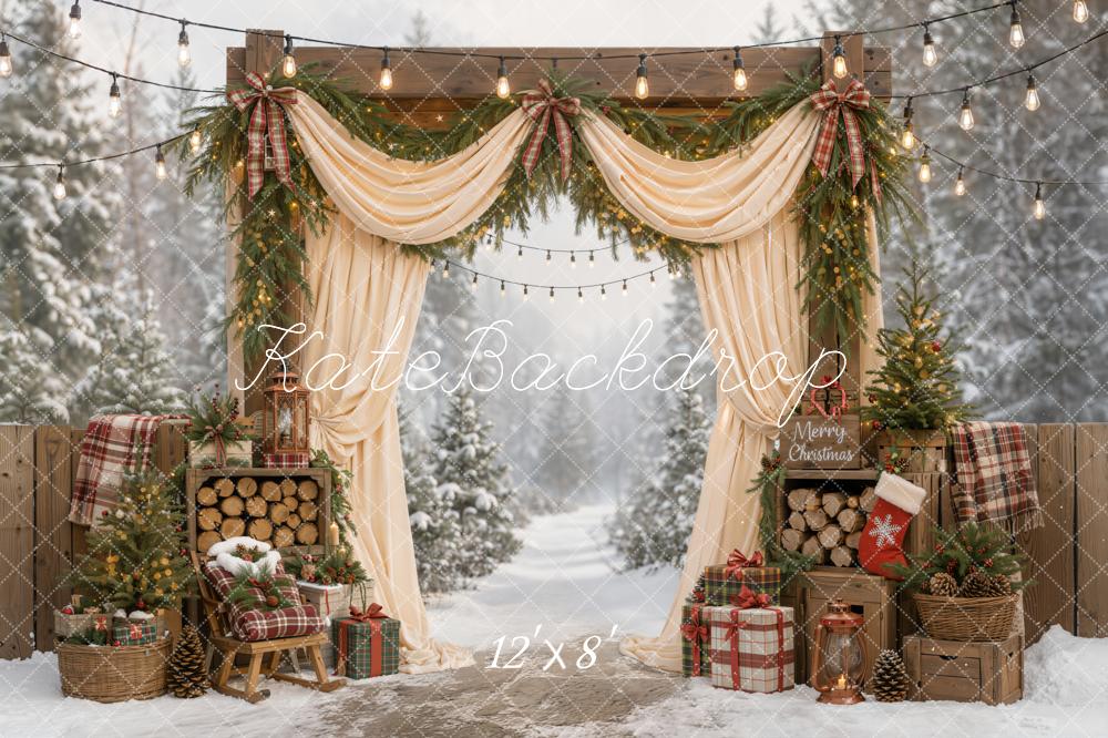Kate Christmas Arch Garland Presents Snow Forest Backdrop Designed by Emetselch - Image 8
