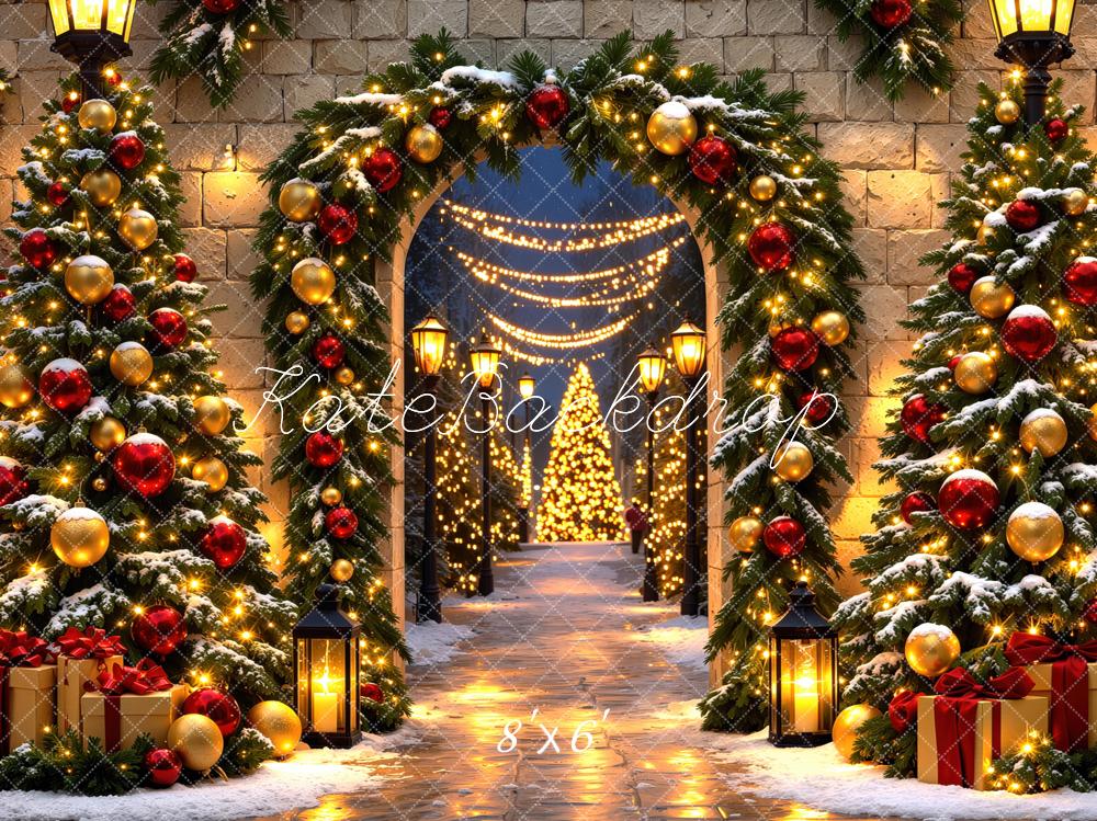 Kate Christmas Arch Garland Snowy Trees Gifts Backdrop Designed by Mini MakeBelieve - Image 3