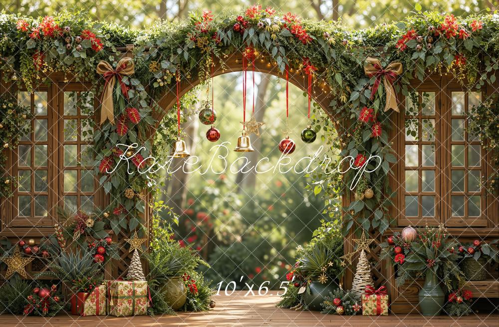 Kate Christmas Arch Greenery Bows Ornaments Backdrop Designed by Emetselch - Image 4
