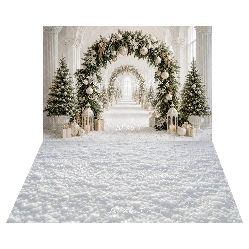 Kate Christmas Arch Lanterns Trees Gifts Backdrop+Winter Snowy Ground Texture Backdrop - Image 3