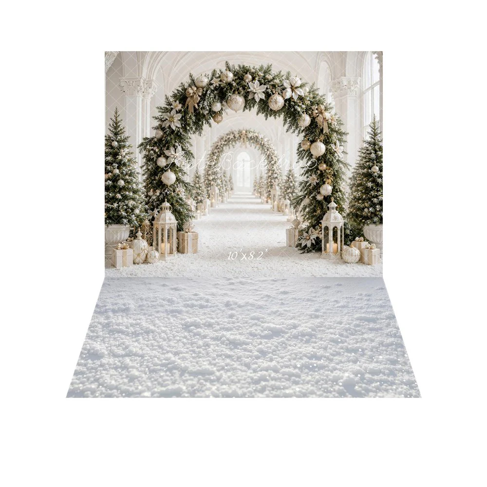 Kate Christmas Arch Lanterns Trees Gifts Backdrop+Winter Snowy Ground Texture Backdrop - Image 6