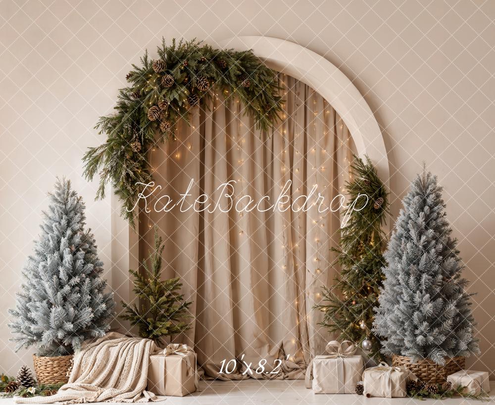 Kate Christmas Arch Pine Trees Gifts Neutral Backdrop Designed by Emetselch - Image 6