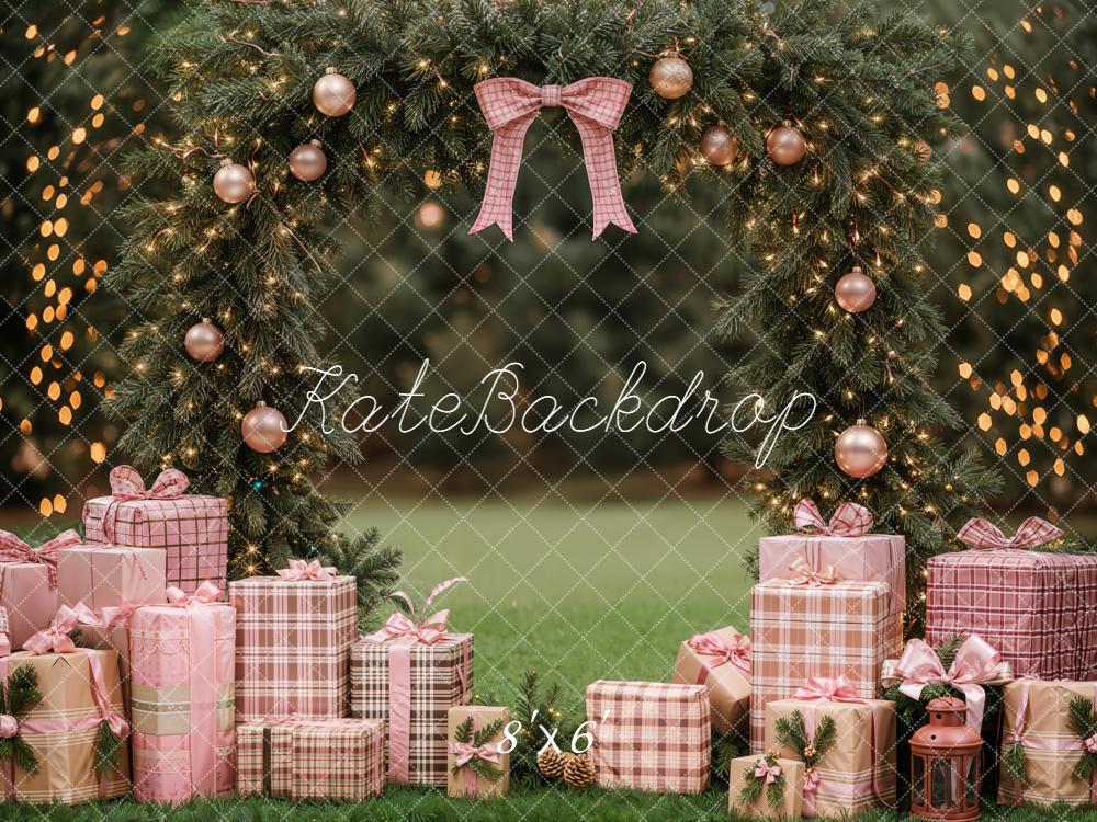 Kate Christmas Arch Pink Bow Presents Fleece Backdrop Designed by Emetselch