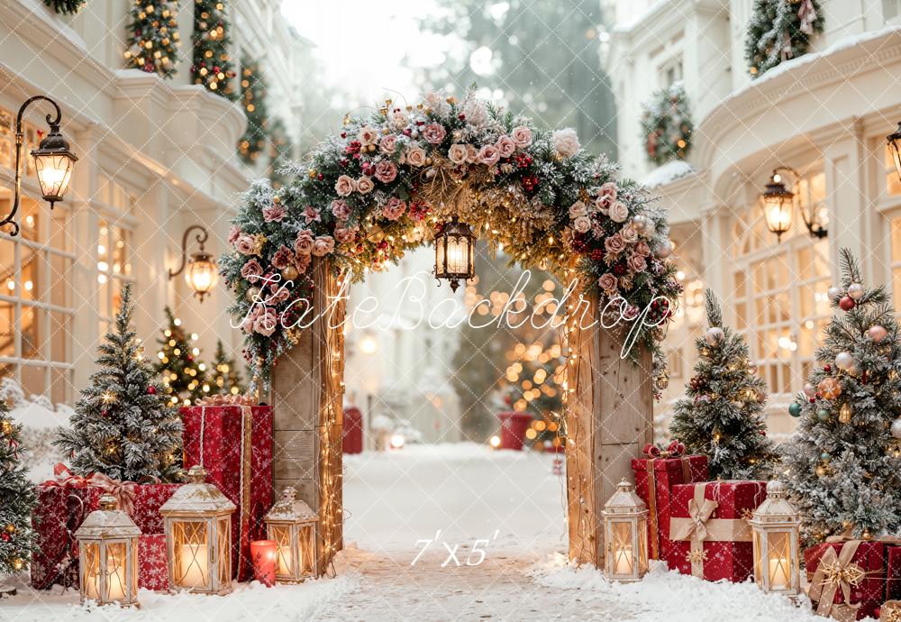 Kate Christmas Arch Door Snowy Street Backdrop Designed by Emetselch