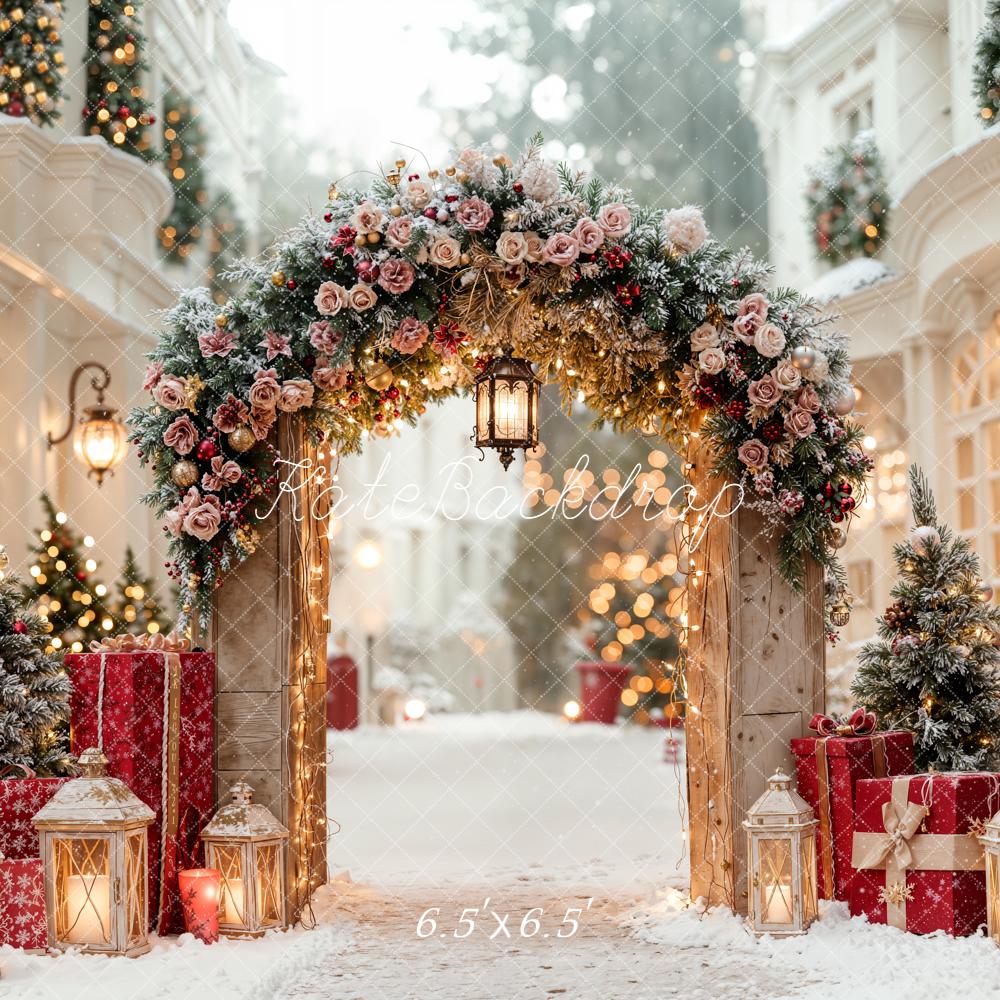 Kate Christmas Arch Door Snowy Street Backdrop Designed by Emetselch - Image 2