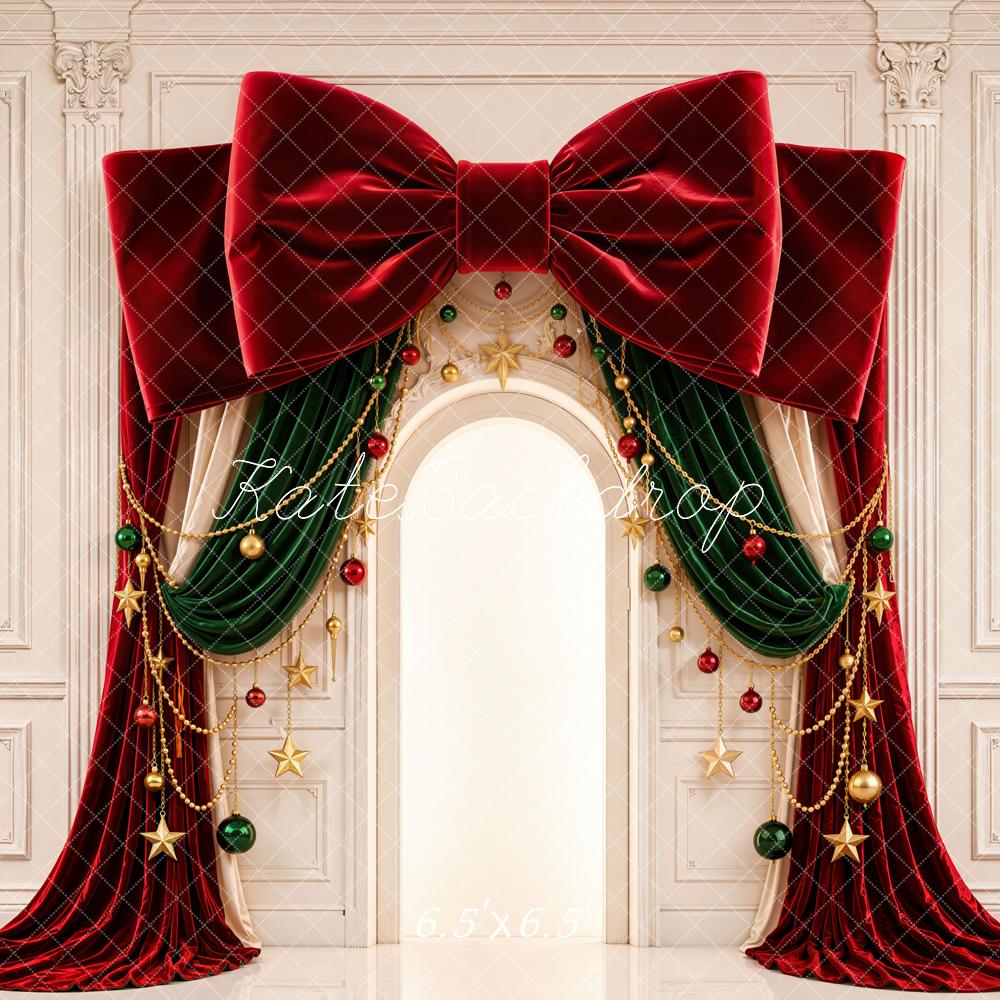 Kate Christmas Arch Red Bow Ornaments Backdrop Designed by Emetselch - Image 2