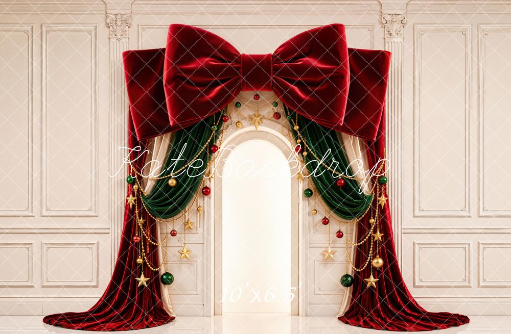 Kate Christmas Arch Red Bow Ornaments Backdrop Designed by Emetselch - Image 4