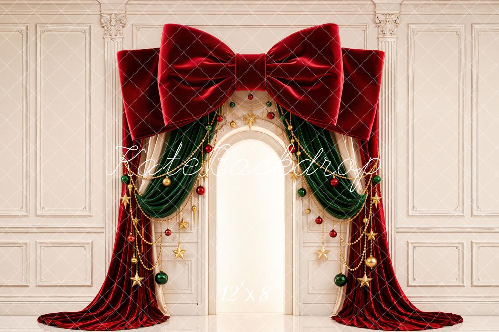 Kate Christmas Arch Red Bow Ornaments Backdrop Designed by Emetselch - Image 8