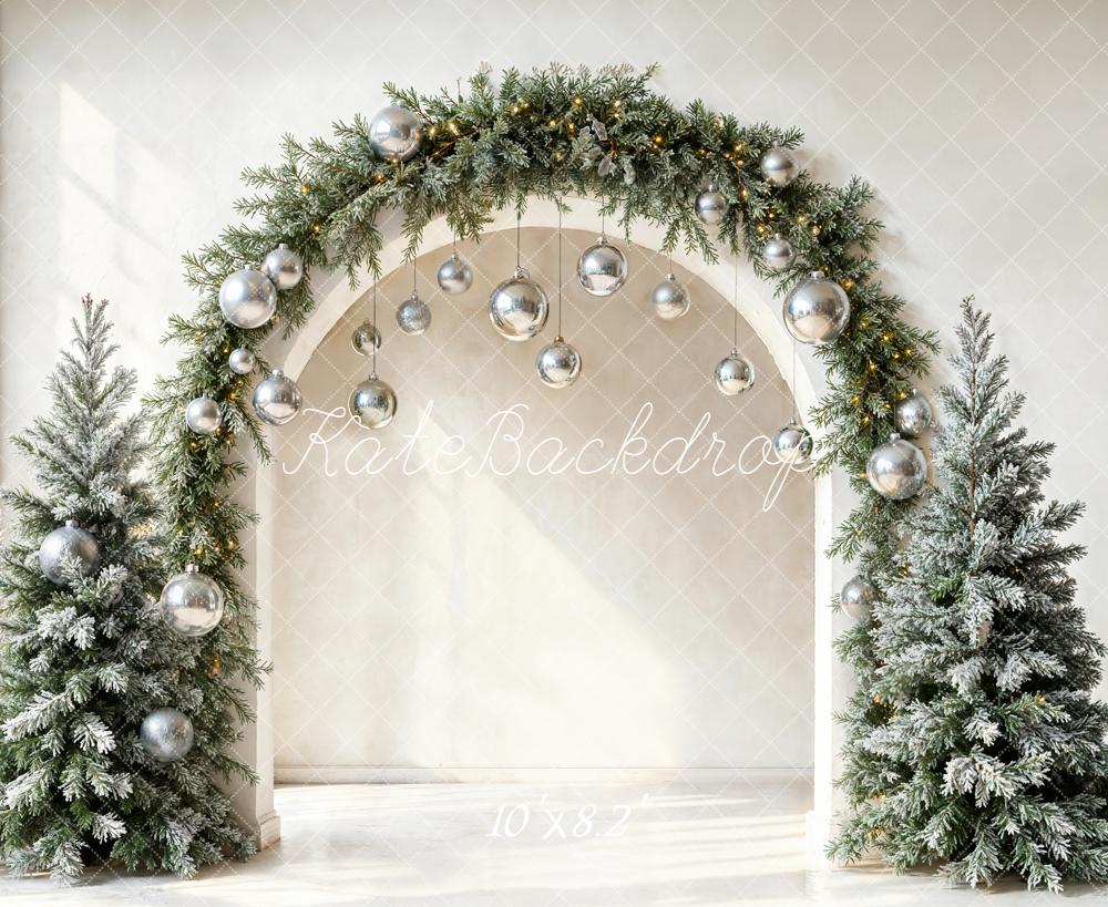 Kate Christmas Arch Silver Baubles Frosted Trees Backdrop Designed by Emetselch - Image 6