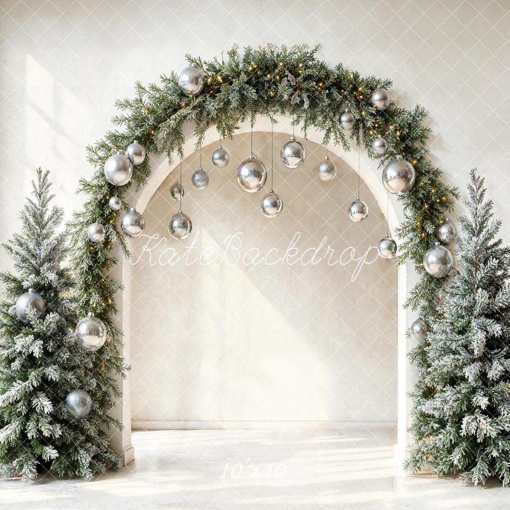 Kate Christmas Arch Silver Baubles Frosted Trees Backdrop Designed by Emetselch - Image 7