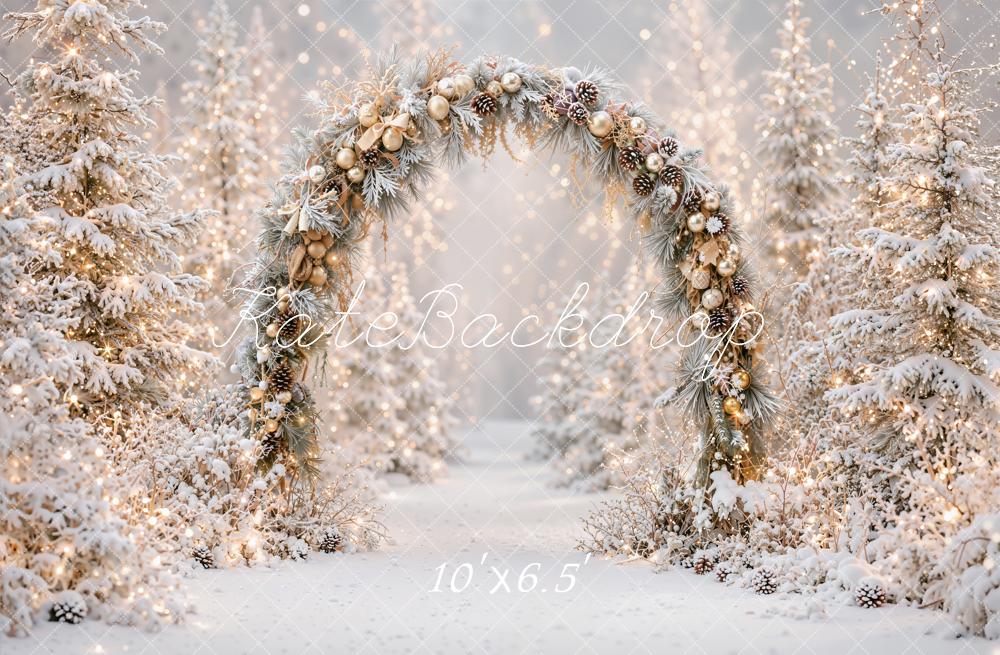 Kate Christmas Arch Snowy Forest Fleece Backdrop Designed by Emetselch - Image 2