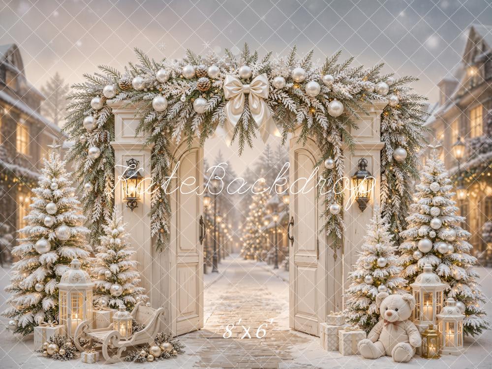 Kate Christmas Arch Door Snowy Street Lanterns Backdrop Designed by Emetselch - Image 3