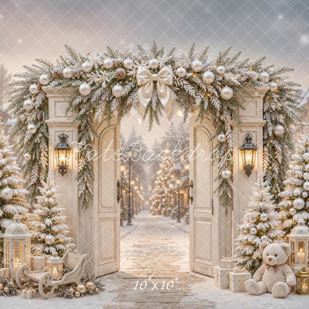 Kate Christmas Arch Door Snowy Street Lanterns Backdrop Designed by Emetselch - Image 7