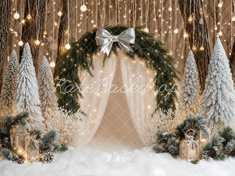 Kate Christmas Arch Snowy Trees Lights Fleece Backdrop Designed by Emetselch
