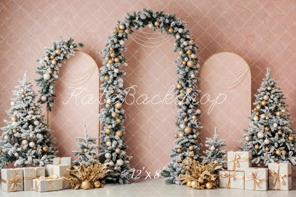 Kate Christmas Arch Snowy Trees Presents Pink Backdrop Designed by Patty Robert - Image 8