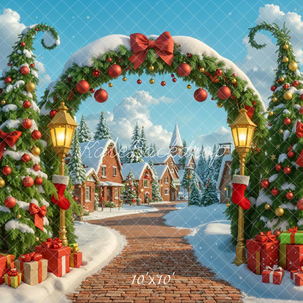 Kate Christmas Arch Trees Snow Village Backdrop Designed by Emetselch - Image 7