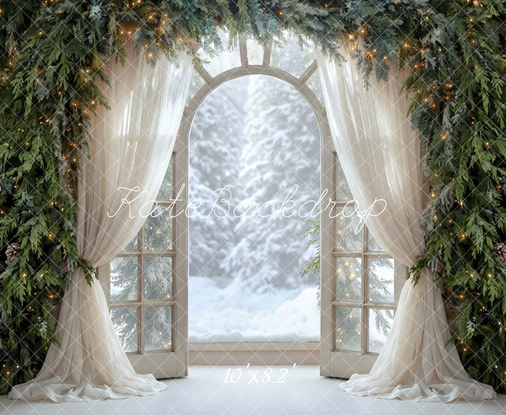 Kate Christmas Arch Window Curtains Snowy Trees Backdrop Designed by Mini MakeBelieve - Image 6