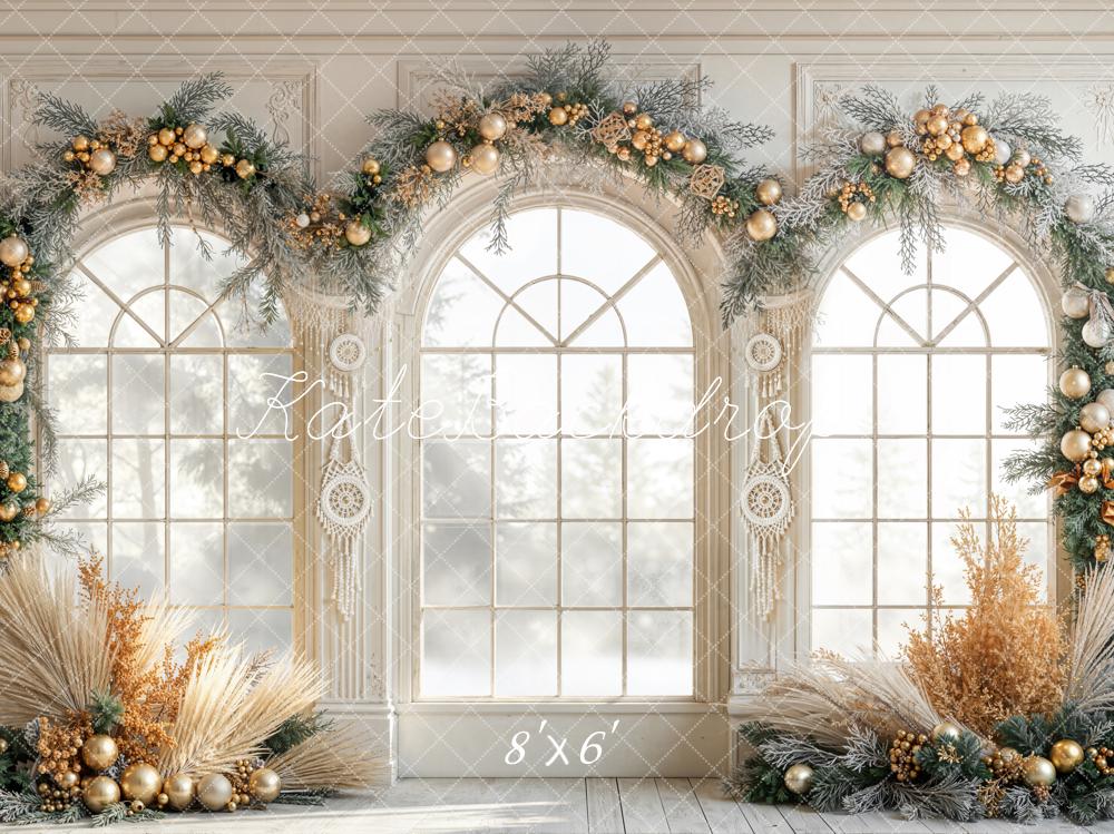 Kate Christmas Arch Windows Garland Fleece Backdrop Designed by Emetselch