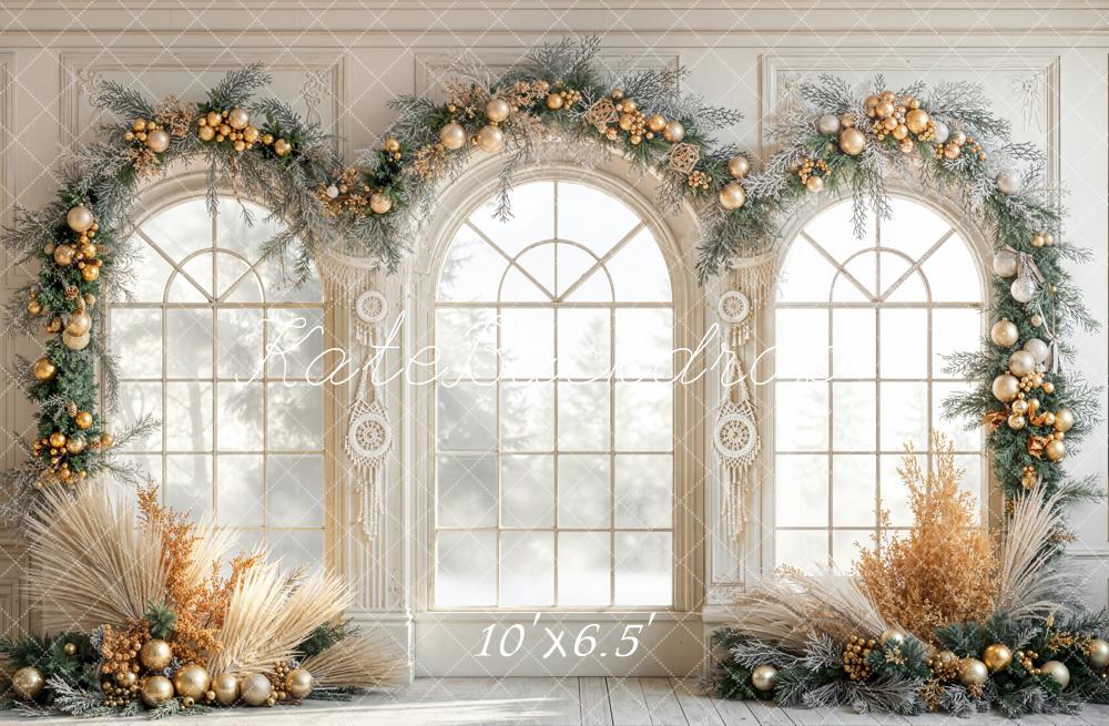 Kate Christmas Arch Windows Garland Fleece Backdrop Designed by Emetselch - Image 2