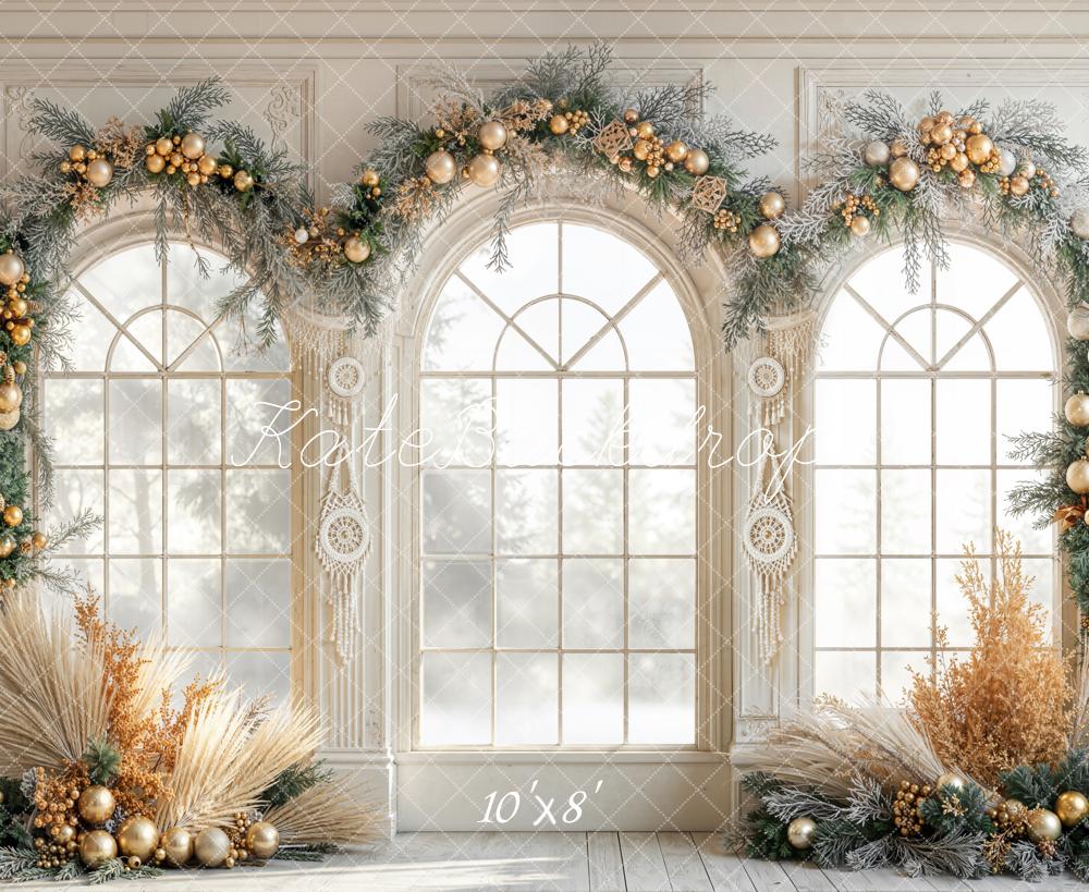 Kate Christmas Arch Windows Garland Fleece Backdrop Designed by Emetselch - Image 3