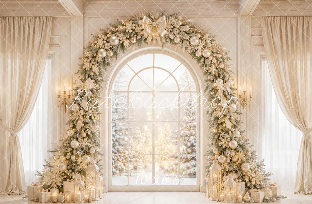 Kate Christmas Arch Window Presents Fleece Backdrop Designed by Emetselch - Image 2