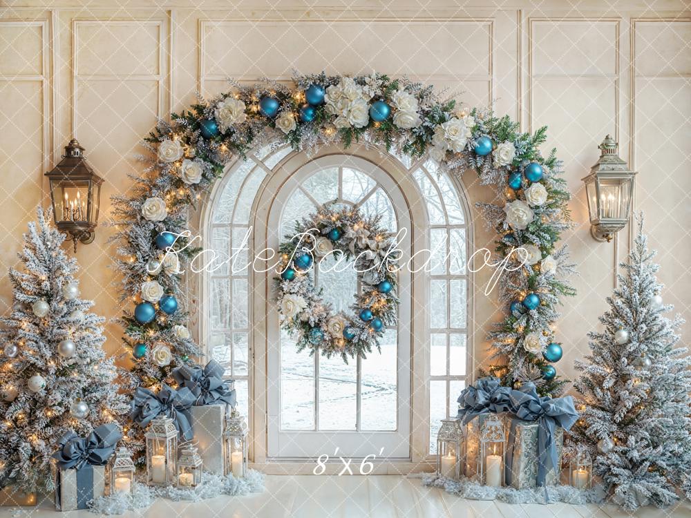 Kate Christmas Arch Wreath Trees Fleece Backdrop Designed by Emetselch
