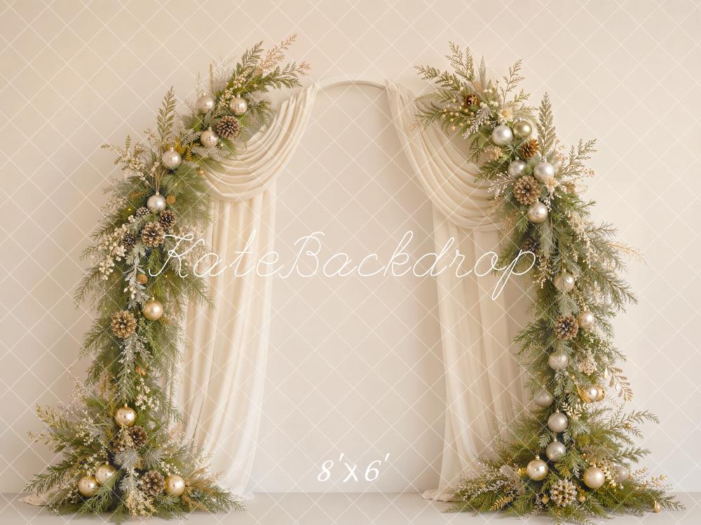 Kate Christmas Arched Pinecones Fleece Backdrop Designed by Emetselch
