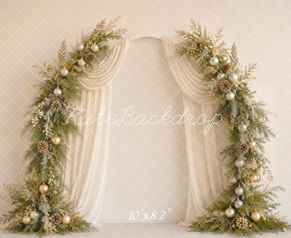 Kate Christmas Arched Pinecones Fleece Backdrop Designed by Emetselch - Image 3