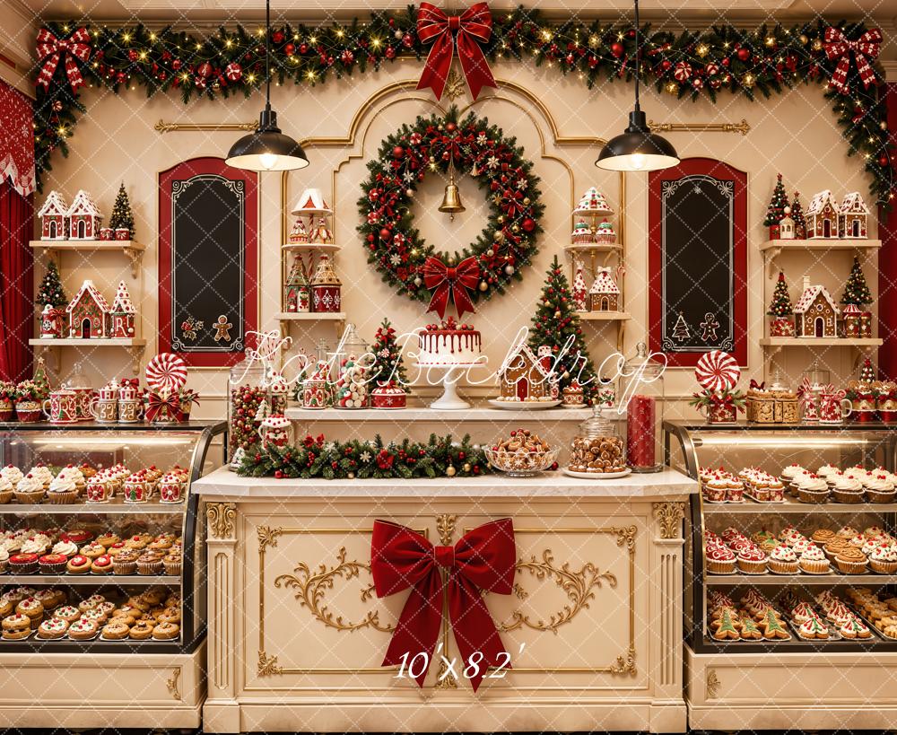 Kate Christmas Bakery Gingerbread Sweets Garland Fleece Backdrop Designed by Emetselch - Image 3