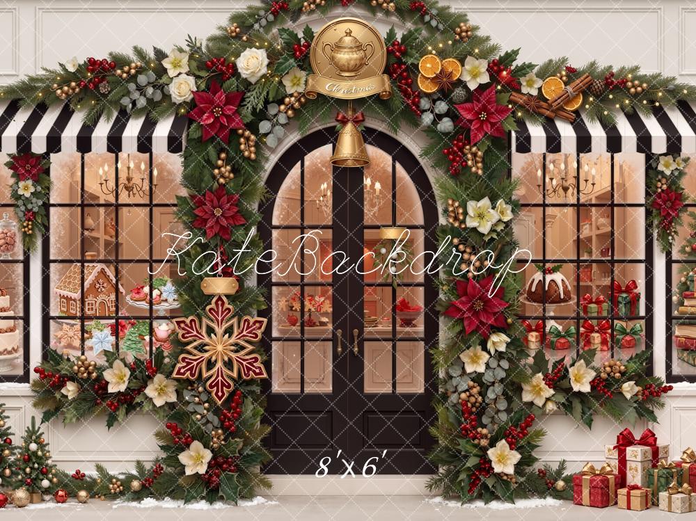 Kate Christmas Bakery Shop Window Garland Fleece Backdrop Designed by Chain Photography