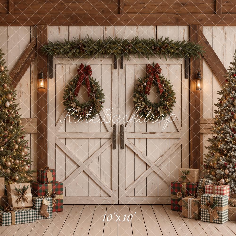 Kate Christmas Barn Door Trees Wreaths Backdrop Designed by Emetselch - Image 7