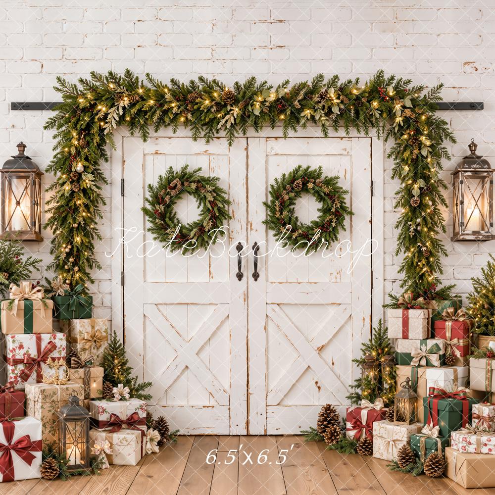 Kate Christmas White Barn Doors Gifts Garland Backdrop Designed by Emetselch - Image 2