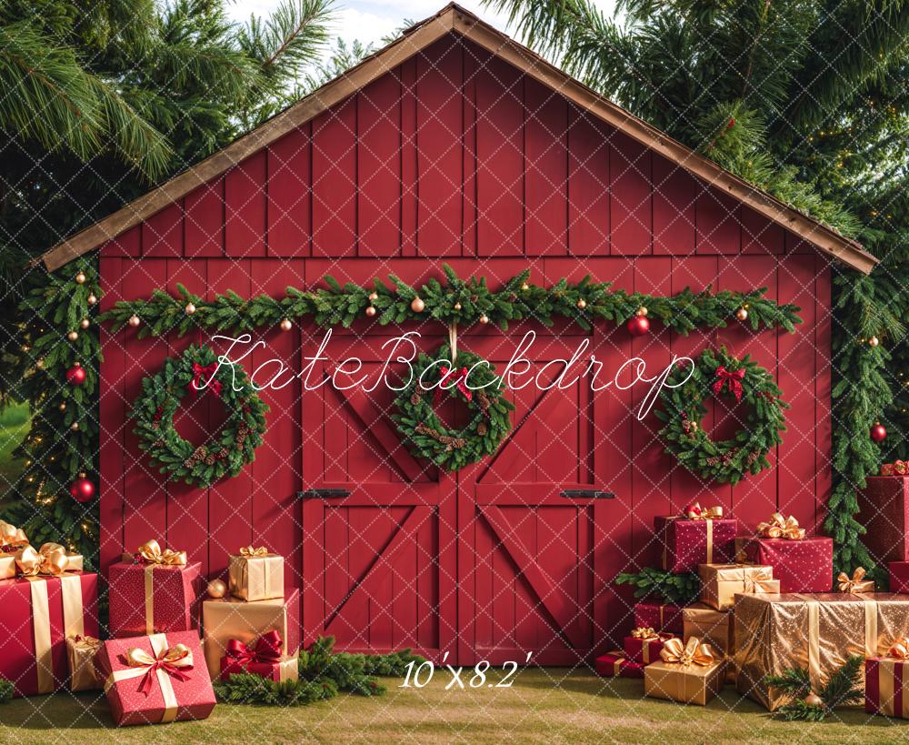 Kate Christmas Barn With Gifts Boxes Backdrop Designed by Emetselch - Image 6
