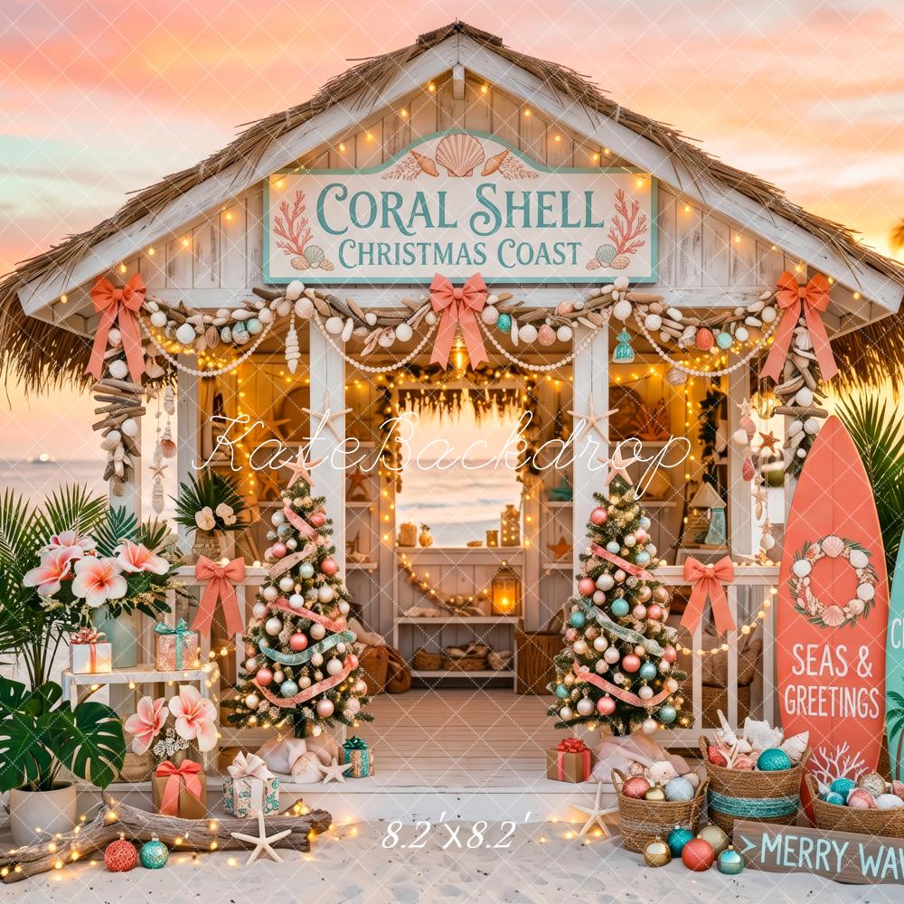Kate Christmas Beach Hut Shells Surfboards Backdrop Designed by Patty Robert - Image 5