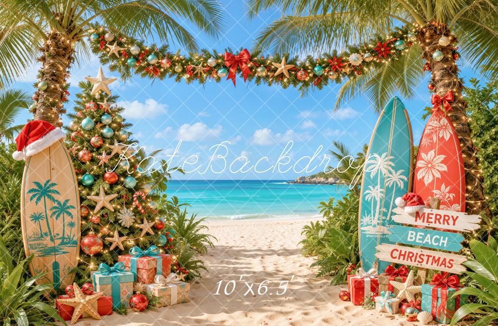 Kate Christmas Beach Surfboards Tree Backdrop Designed by Emetselch - Image 4