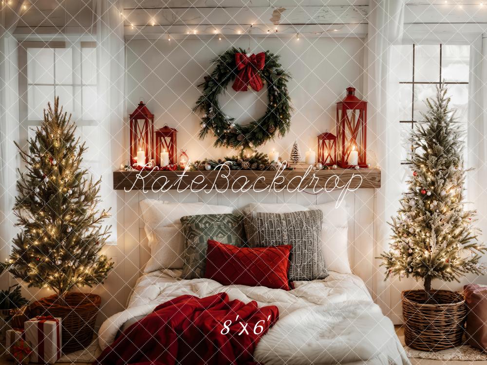 Kate Christmas Bedroom Wreath Trees Lanterns Fleece Backdrop Designed by Emetselch