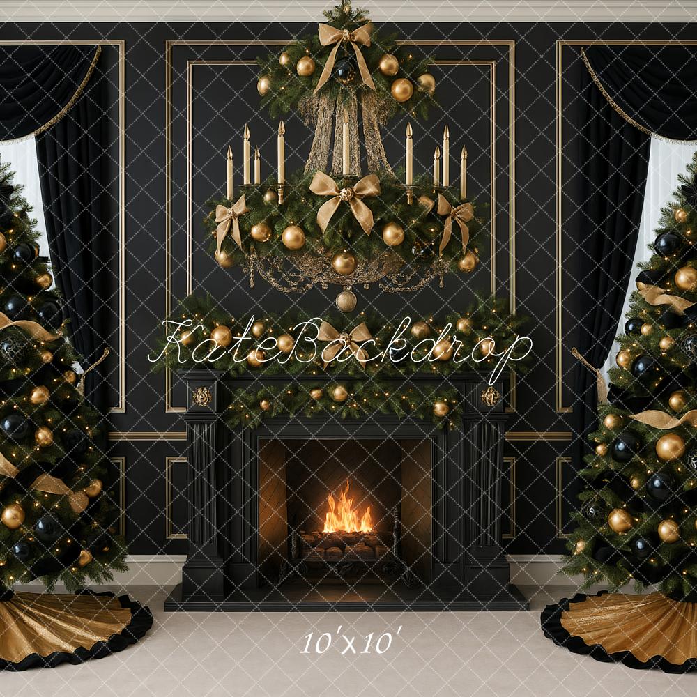 Kate Christmas Black Fireplace Trees Backdrop Designed by Ashley Paul - Image 7
