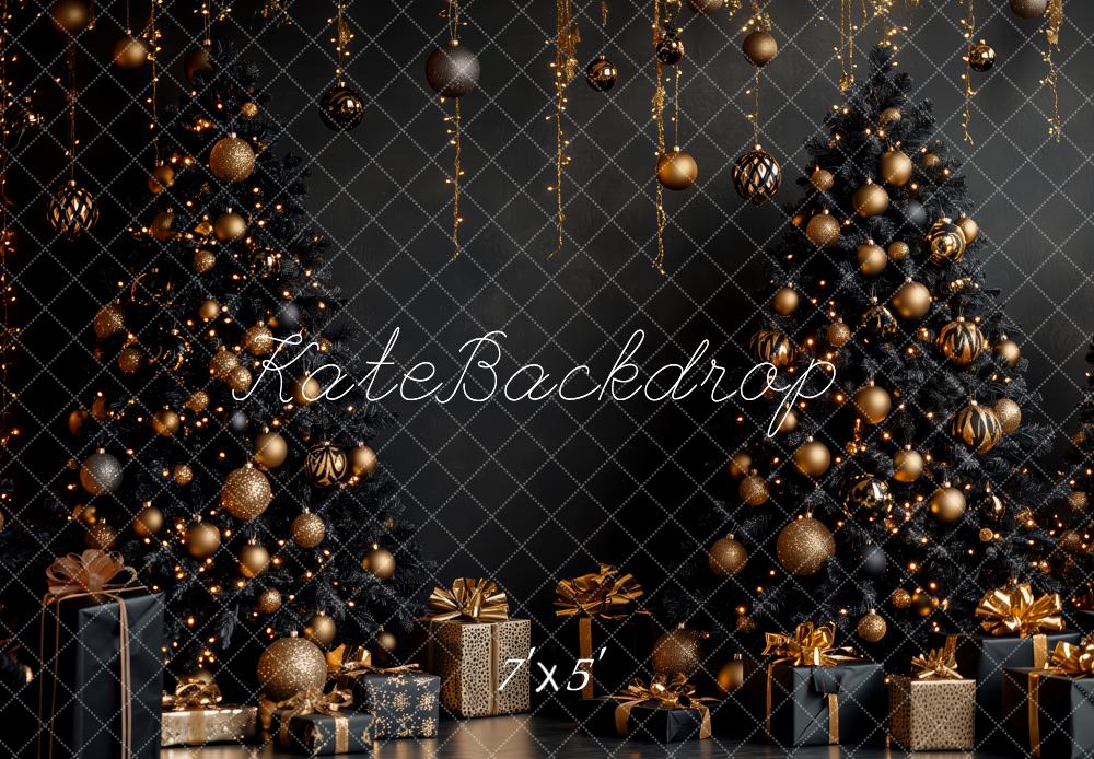 Kate Christmas Black Trees Gold Decorations Backdrop Designed by Patty Robert